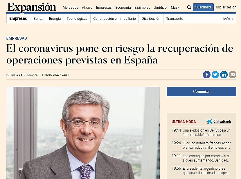 El coronavirus pone en riesgo la recuperacin de operaciones previstas en Espaa